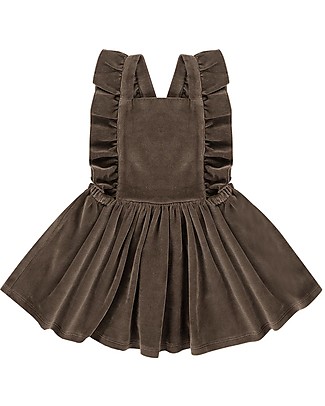 House of Jamie Ruffled Salopette Dress - Smoked Choco - Cotton Velvet Dresses