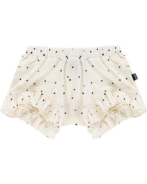 House of Jamie Ruffled Shorts - Cream Black Dots - Organic cotton terry Shorts