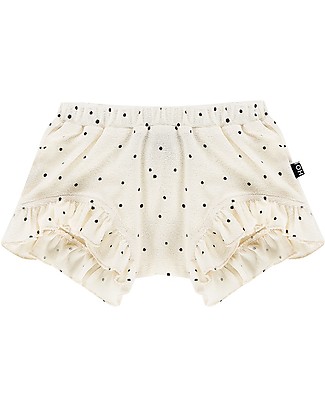 House of Jamie Ruffled Shorts - Cream Black Dots - Organic cotton terry Shorts