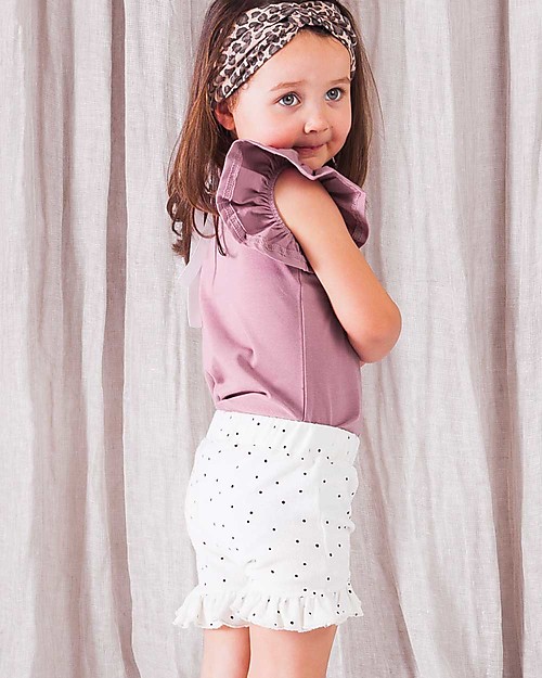 House of Jamie Ruffled Shorts - Cream Black Dots - Organic cotton terry Shorts