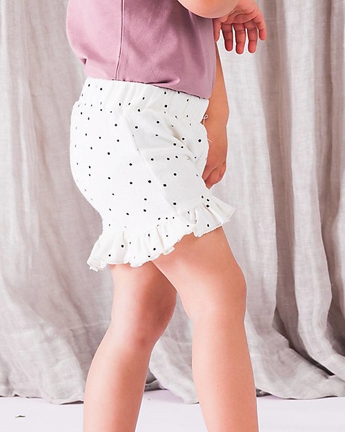 House of Jamie Ruffled Shorts - Cream Black Dots - Organic cotton terry Shorts