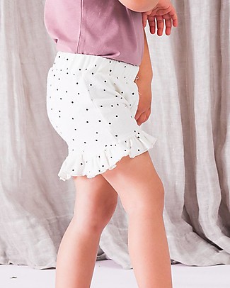 House of Jamie Ruffled Shorts - Cream Black Dots - Organic cotton terry Shorts