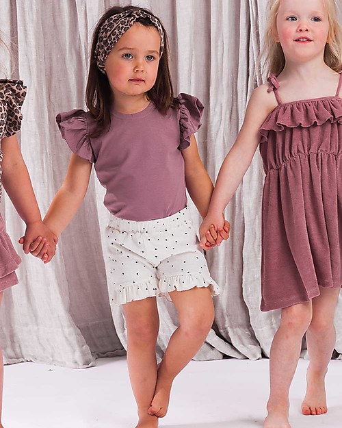 House of Jamie Ruffled Shorts - Cream Black Dots - Organic cotton terry Shorts