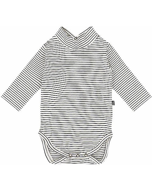 House of Jamie Turtleneck Bodysuit - Black/White Stripes - Elasticated Organic Cotton Long Sleeves Bodies