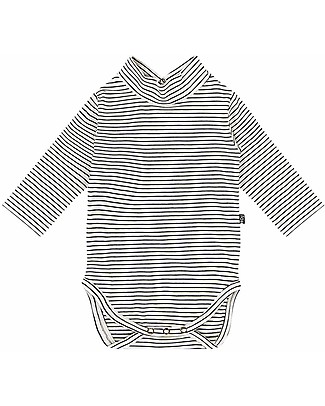 House of Jamie Turtleneck Bodysuit - Black/White Stripes - Elasticated Organic Cotton Long Sleeves Bodies
