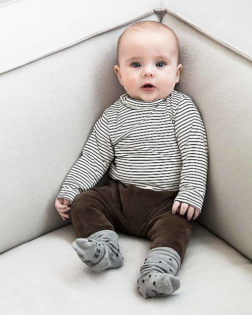 House of Jamie Turtleneck Bodysuit - Black/White Stripes - Elasticated Organic Cotton Long Sleeves Bodies