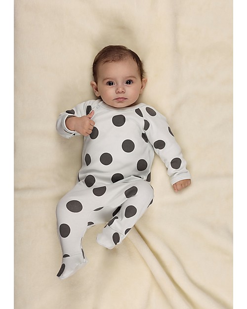 Huggee Footed Babygrow with Raglan Sleeve, Maxi Polka Dots - 100% Organic Cotton Babygrows