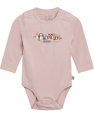 Hust&Claire Bebe Body Stocking with Long Sleeves - Dusty Pink Stars/Hedgehog - Stretchy Organic Cotton Long Sleeves Bodies