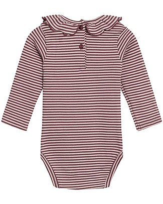 Hust&Claire Bente Long Sleeved Body Stocking - Wild Plum Stripes - Elasticated organic cotton Long Sleeves Bodies