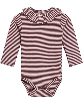 Hust&Claire Bente Long Sleeved Body Stocking - Wild Plum Stripes - Elasticated organic cotton Long Sleeves Bodies