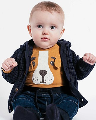 Hust&Claire Buster Long Sleeves Bodystocking with Applique and Ears - Dog Ochre - Stretchy cotton Long Sleeves Bodies