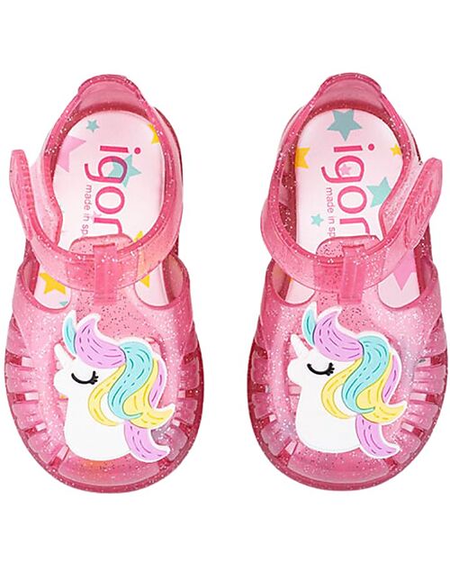 Igor Velcro Sandals - Tobby - Solid - Unicorn - Glitter Fucsia - Flexible and Resistant Sandals