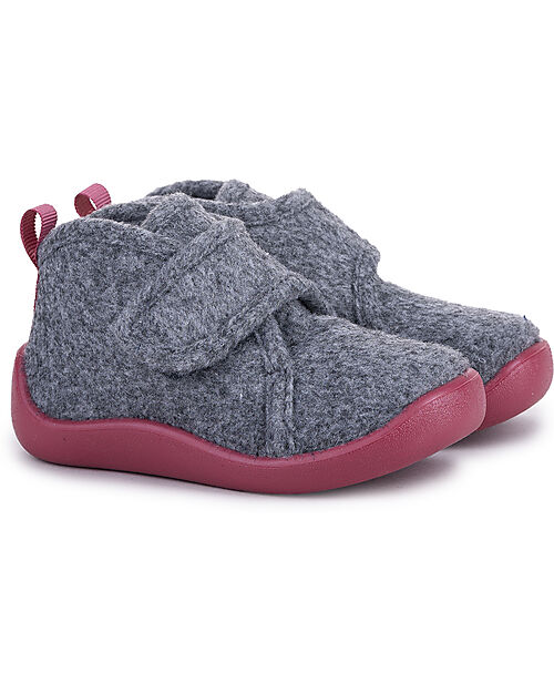 Igor Woolen Slippers - Raspberry and Gray - Perfect at Home or in Kindergarten! Slippers