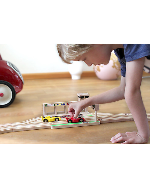 Ikonic Toys Wooden Race Track - Compatible with other brands’ tracks! Wooden Toy Cars, Trains & Trucks
