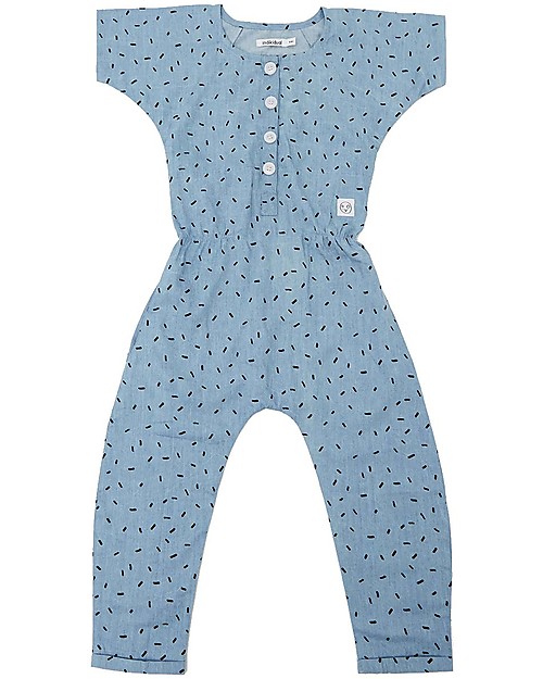 Indikidual Edamame, Scatter Rice Print Denim Jumpsuit - 100% cotton Dungarees