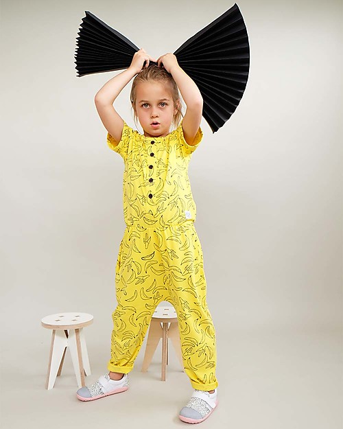 Indikidual Fugu, Banan Print Jumpsuit, Yellow - 100% organic cotton Babygrows