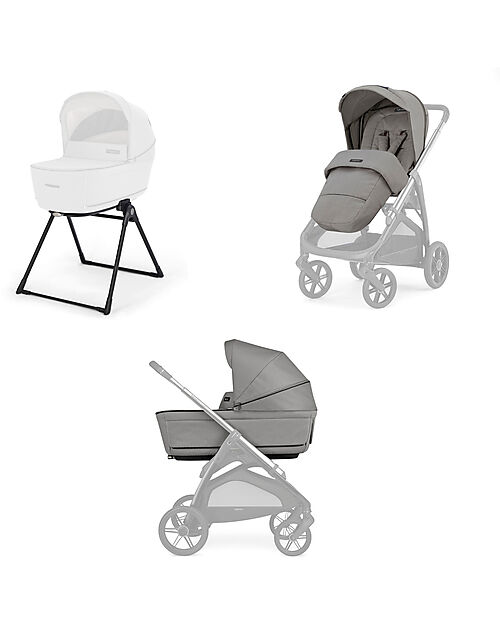 Inglesina Aptica System Duo - Platinum Grey - All Season Seat + Open Up Cot Trio and Duo Strollers