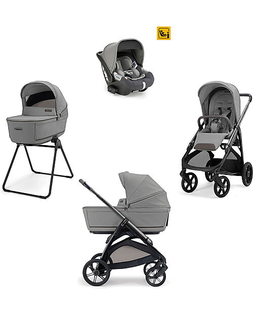 Inglesina Aptica System Quattro - Crystal Grey - All Season Seat + Cot Open Up + Standup + Car Seat Darwin + Litio Frame Trio and Duo Strollers