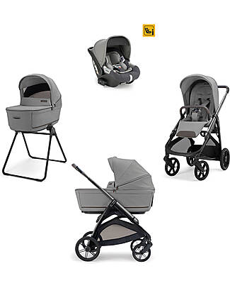 Inglesina Aptica System Quattro - Crystal Grey - All Season Seat + Cot Open Up + Standup + Car Seat Darwin + Litio Frame Trio and Duo Strollers