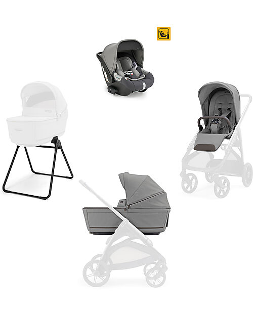 Inglesina Aptica System Quattro - Crystal Grey - All Season Seat + Open Up Cot + Standup + Darwin Car Seat Pushchairs