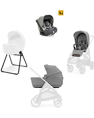 Inglesina Aptica System Quattro - Crystal Grey - All Season Seat + Open Up Cot + Standup + Darwin Car Seat Pushchairs