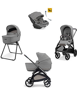 Inglesina Aptica System Quattro - Crystal Grey - Stroller + Standup Bassinet + Car Seat Darwin Recline EVO + Litio Frame Pushchairs