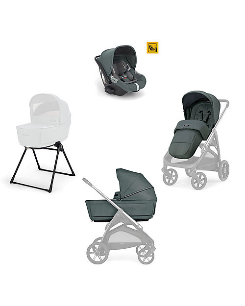 Inglesina Aptica System Quattro - Emerald Green - All Season Seat + Open Up Cot + Standup + Darwin Car Seat Trio and Duo Strollers