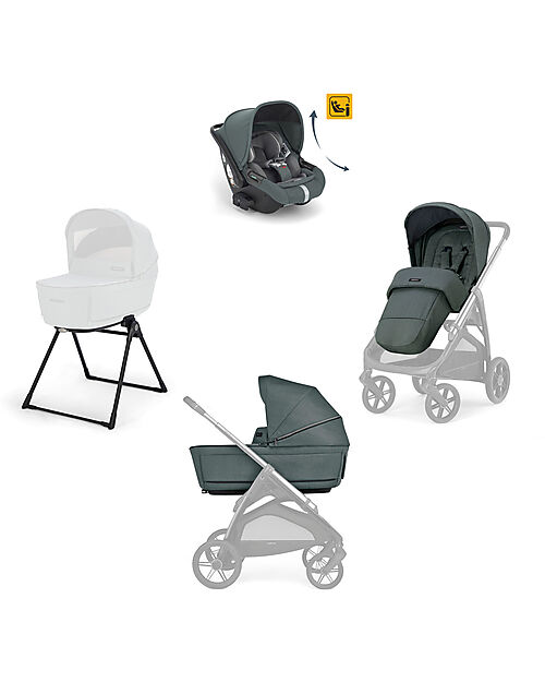 Inglesina Aptica System Quattro - Emerald Green - All Season Seat + Open Up Cot + Standup + Darwin Recline Car Seat Trio and Duo Strollers