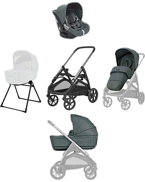 Inglesina Aptica System Quattro - Emerald Green - Stroller + Standup Cradle + Darwin Car Seat Trio and Duo Strollers