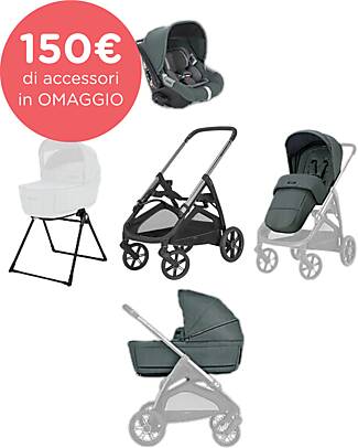 Inglesina Aptica System Quattro - Emerald Green - Stroller + Standup Cradle + Darwin Car Seat Trio and Duo Strollers