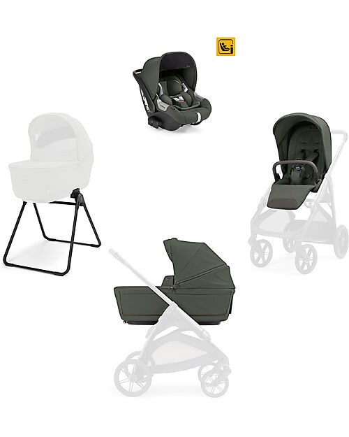 Inglesina Aptica System Quattro - Ivy Green - All Season Seat + Open Up Cot + Standup + Darwin Car Seat Pushchairs