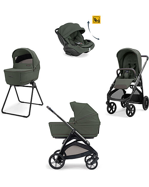 Inglesina Aptica System Quattro - Ivy Green - Stroller + Standup Bassinet + Car Seat Darwin Recline EVO + Litio Frame Pushchairs