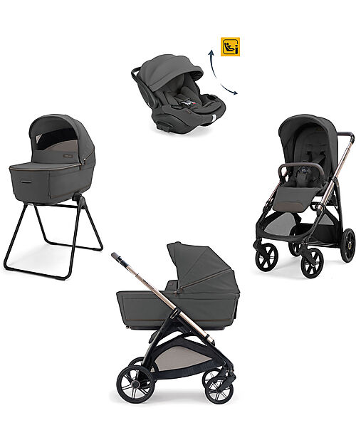 Inglesina Aptica System Quattro - Marble Grey - Stroller + Standup Bassinet + Car Seat Darwin Recline EVO + Palladio Frame Pushchairs