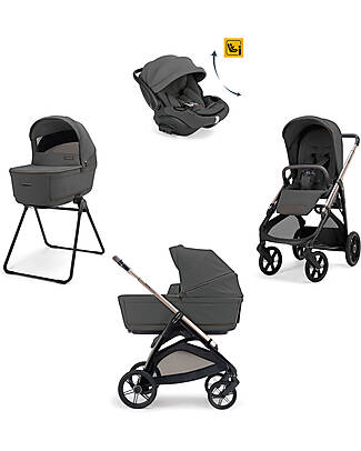 Inglesina Aptica System Quattro - Marble Grey - Stroller + Standup Bassinet + Car Seat Darwin Recline EVO + Palladio Frame Pushchairs