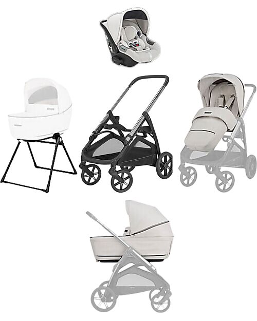 Inglesina Aptica System Quattro - Opal Ivory - Stroller + Standup Cradle + Darwin Car Seat Trio and Duo Strollers