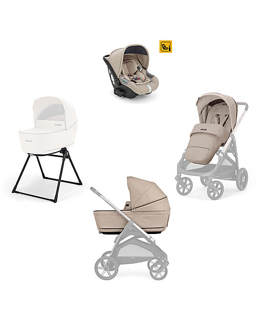 Inglesina Aptica System Quattro - Pashmina Beige - All Season Seat + Open Up Cot + Standup + Darwin Car Seat Trio and Duo Strollers