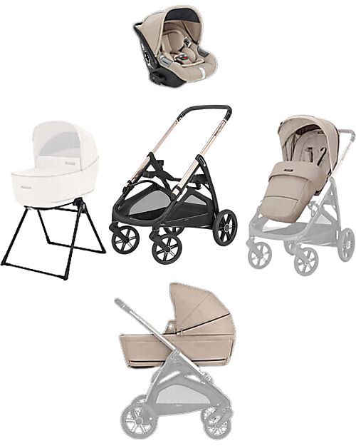 Inglesina Aptica System Quattro - Pashmina Beige - Stroller + Standup Cradle + Darwin Car Seat Trio and Duo Strollers
