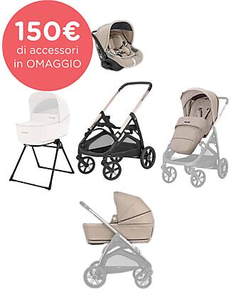 Inglesina Aptica System Quattro - Pashmina Beige - Stroller + Standup Cradle + Darwin Car Seat Trio and Duo Strollers