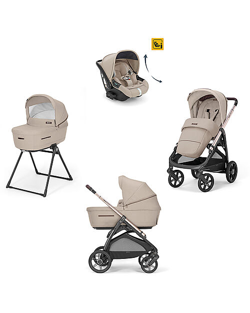 Inglesina Aptica System Quattro - Pashmina Beige - Stroller + Standup Cradle + Darwin Recline Car Seat Trio and Duo Strollers