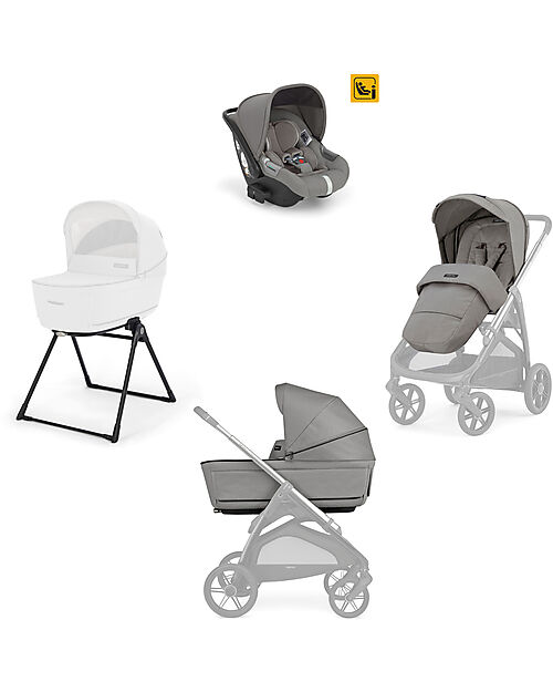 Inglesina Aptica System Quattro - Platinum Grey - All Season Seat + Open Up Cot + Standup + Darwin Car Seat Trio and Duo Strollers