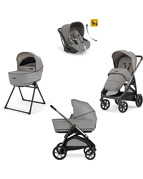 Inglesina Aptica System Quattro - Platinum Grey - Stroller + Standup Bassinett + Darwin Recline Car Seat Trio and Duo Strollers