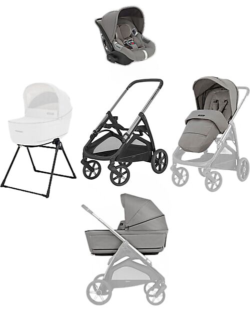 Inglesina Aptica System Quattro - Platinum Grey - Stroller + Standup Cradle + Darwin Car Seat Trio and Duo Strollers