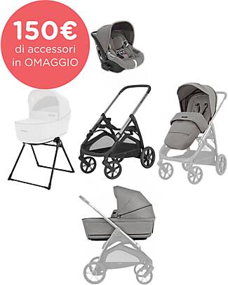 Inglesina Aptica System Quattro - Platinum Grey - Stroller + Standup Cradle + Darwin Car Seat Trio and Duo Strollers