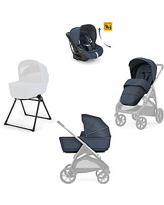 Inglesina Aptica System Quattro - Resort Blue - All Season Seat + Open Up Cot + Standup + Darwin Recline Car Seat Trio and Duo Strollers