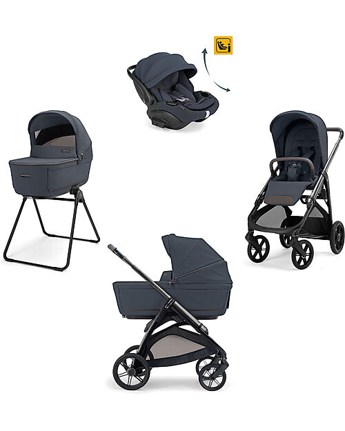 Inglesina Aptica System Quattro - Sapphire Blue - Stroller + Standup Bassinet + Car Seat Darwin Recline EVO + Litio Frame Pushchairs