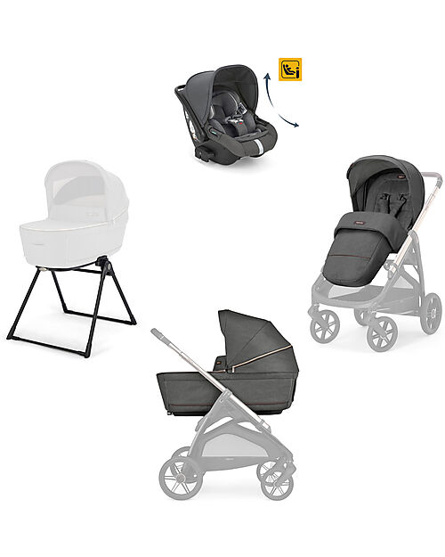 Inglesina Aptica System Quattro - Velvet Grey - All Season Seat + Open Up Cot + Standup + Darwin Recline Car Seat Trio and Duo Strollers