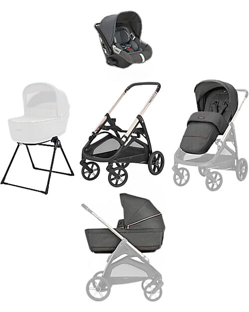 Inglesina Aptica System Quattro - Velvet Grey - Stroller + Standup Cradle + Darwin Car Seat Trio and Duo Strollers
