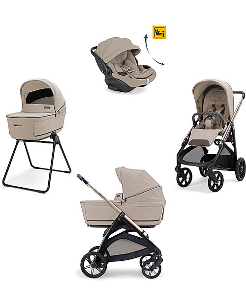 Inglesina Aptica System Quattro - Vicuna Beige - Stroller + Standup Bassinet + Car Seat Darwin Recline EVO + Palladio Frame Pushchairs