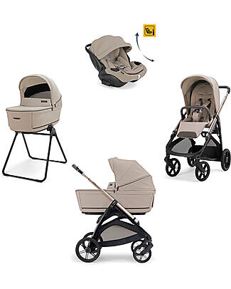 Inglesina Aptica System Quattro - Vicuna Beige - Stroller + Standup Bassinet + Car Seat Darwin Recline EVO + Palladio Frame Pushchairs