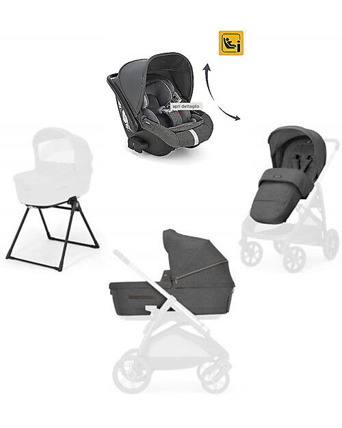 Inglesina Aptica System Trio - Velvet Grey - Stroller Seat + Standup Cradle + Darwin Infant Recline Car Seat Trio and Duo Strollers